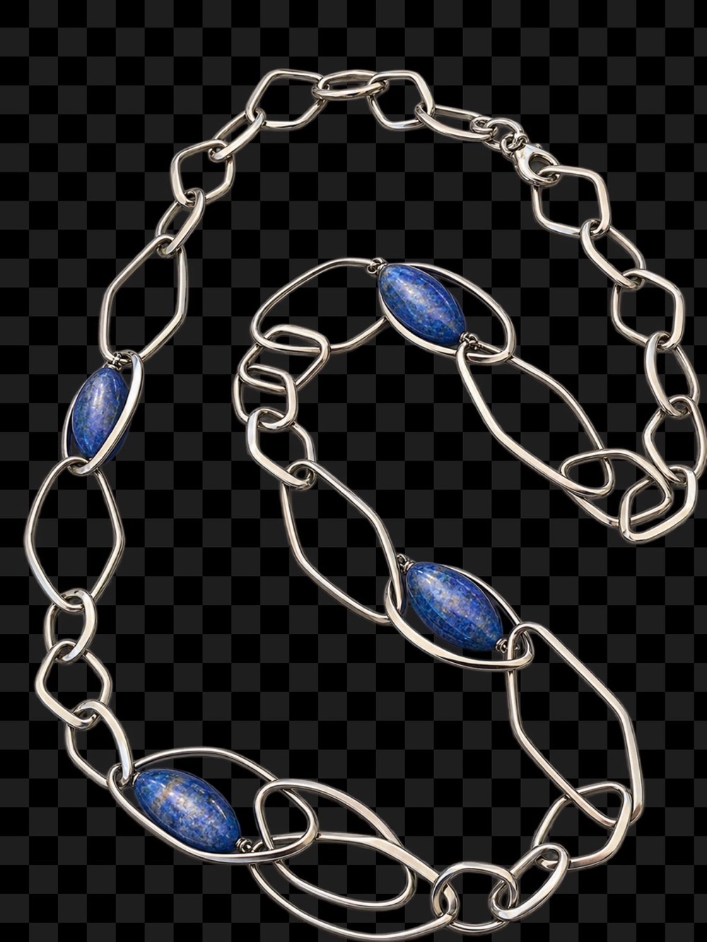Simona Collini Silver Link Necklace with Blue Stone Accents